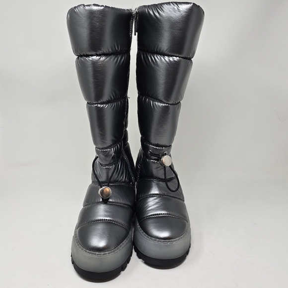 NWOT Aquatalia Arlo Metallic Gunmetal Gray Tall Puffer Winter/Rain Boot 6 - Picture 3 of 11